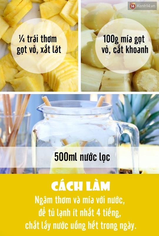 Công thức nước detox Mía và dứa